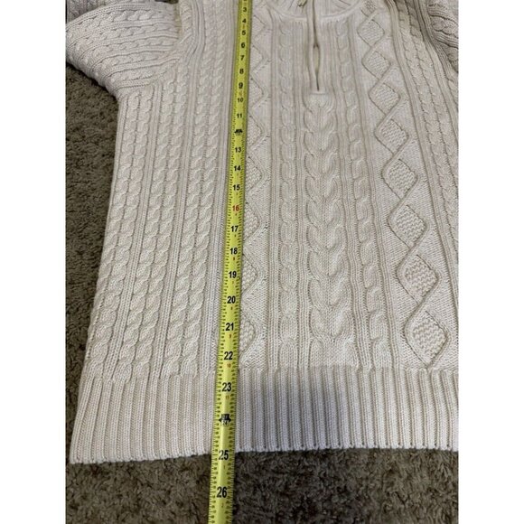 JEANNE PIERRE Vintage 1/4 Zip Cream Cable Knit Sweater Chunky Cabin Preppy XL - Picture 8 of 10